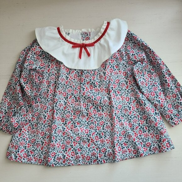 Janie & Jack Holiday Baby Top Only 18–24M Floral Ruffle Collar Christmas Lined - Picture 2 of 10